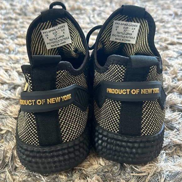 New! Gold and Black Trendy Product Of New York Sneakers, Size 6 - Picture 4 of 11